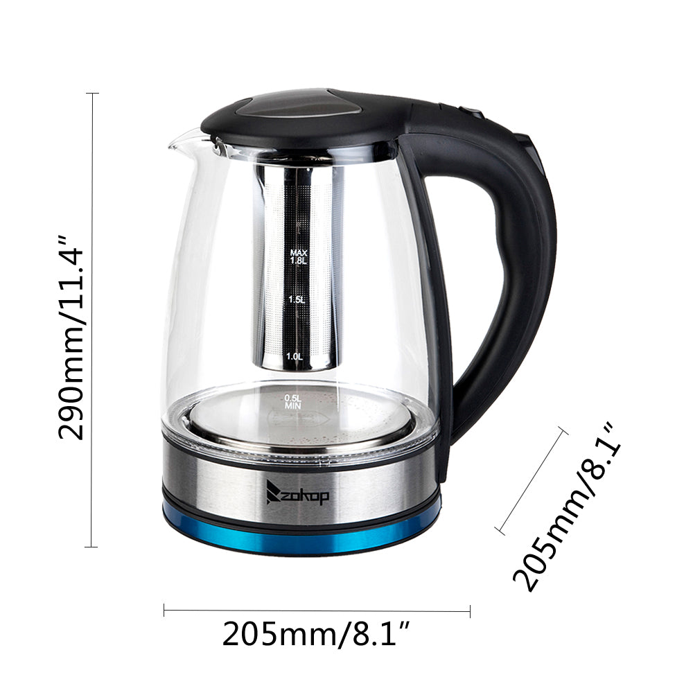 ZOKOP HD-1861-A 

220V 2000W 
1.8L 
Glass Kettle 
UK Plug