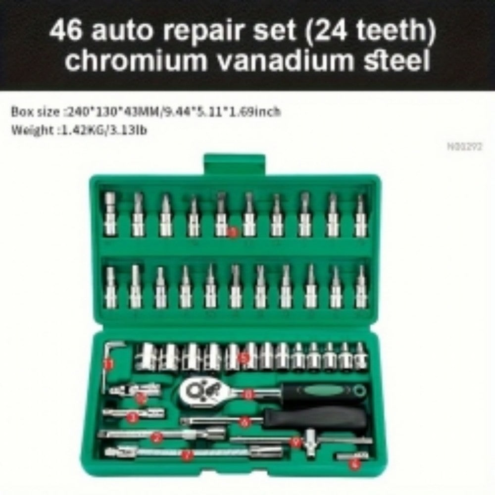 46PCS 1/4" Ratchet Wrench Combination Socket Tool Set Kit Auto Car Repair Tools