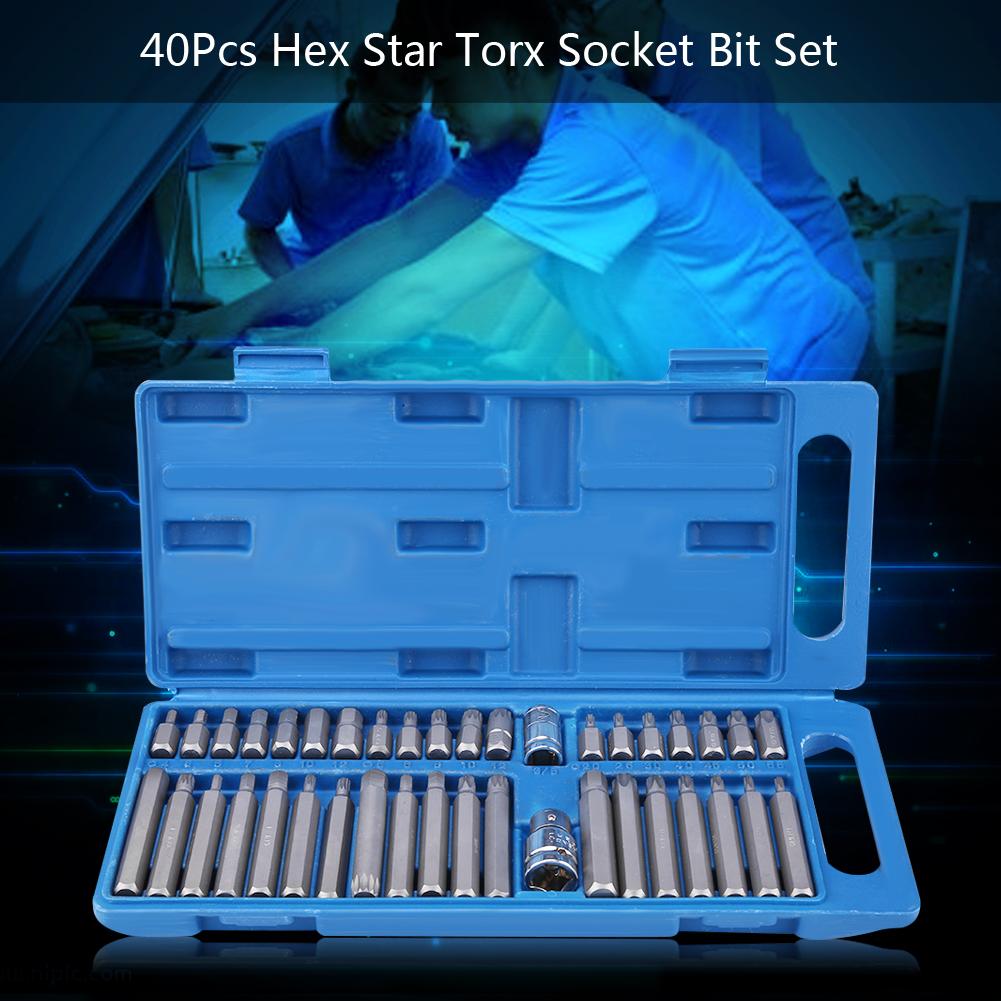 40Pcs Hex Star Torx Socket Bit Set Tool Kit 1/2inch 3/8inch Drive