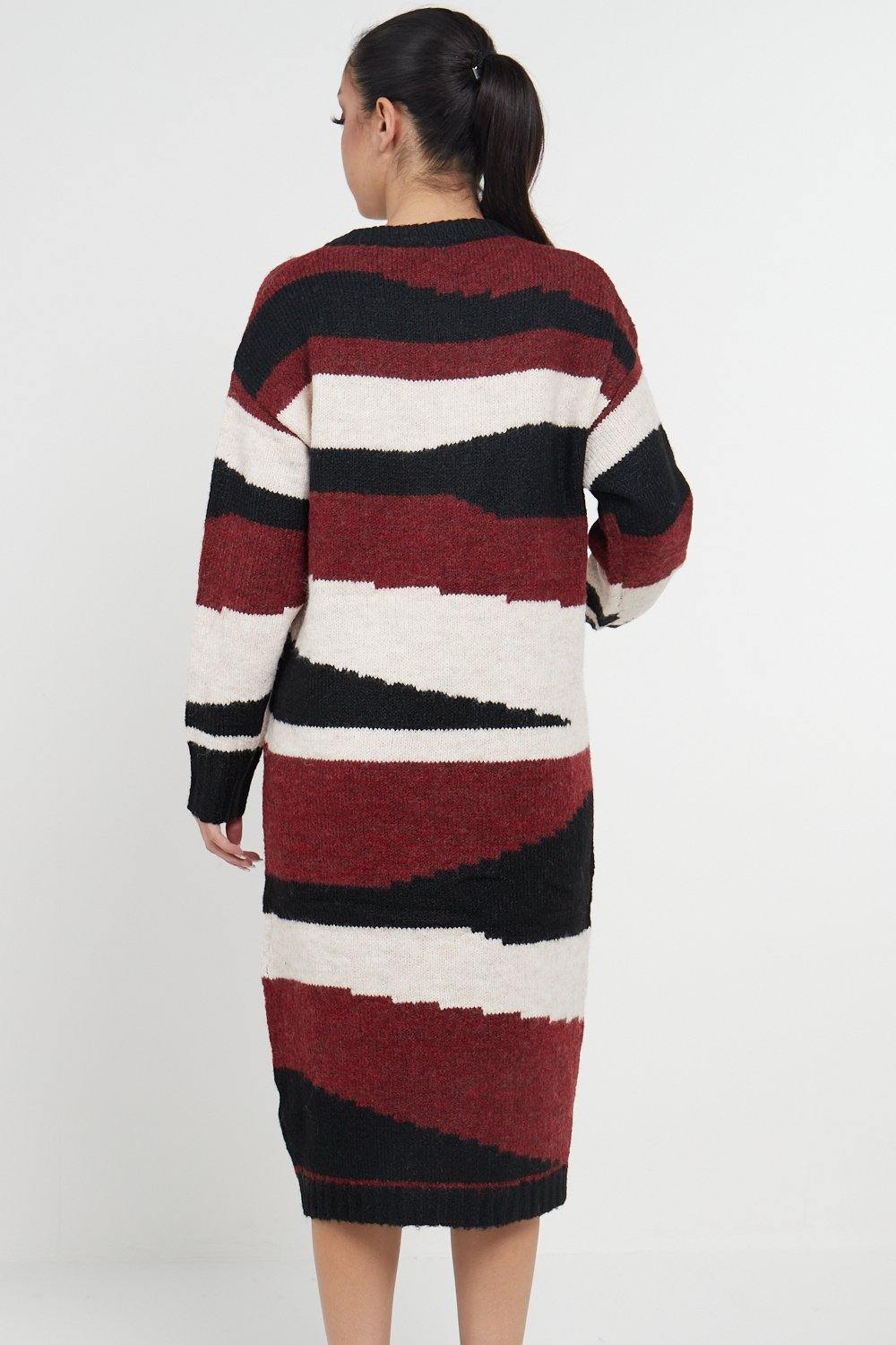 Abstract Striped Jumper Dress In Red