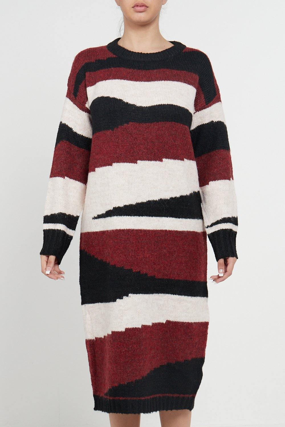 Abstract Striped Jumper Dress In Red