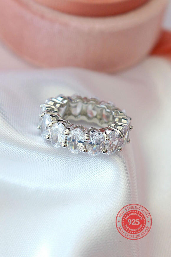 925 Silver Oval CZ Band Ring