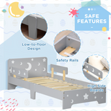 ZONEKIZ Kids Toddler Bed Children's Bedroom Furniture w/ Star and Moon Patterns, Side Rails, for Boys, Girls, Ages 3-6 Years, 143 x 76 x 49cm - Grey