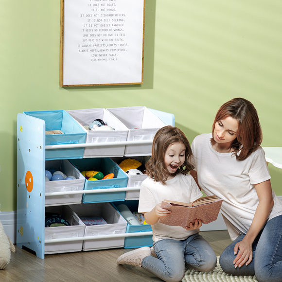 Kids Storage Unit Toy Box Organiser Bookshelf w/ Nine Removable Baskets, for Bedroom, Nursery, Playroom - Blue