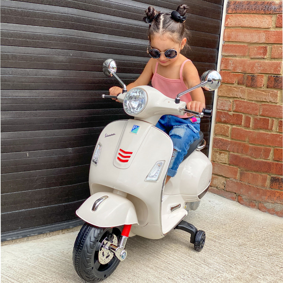 Licensed Vespa 6V Kids Electric Motorcycle Ride On Motorbike w/ MP3 Music LED Toy for 3-6 Years Old White