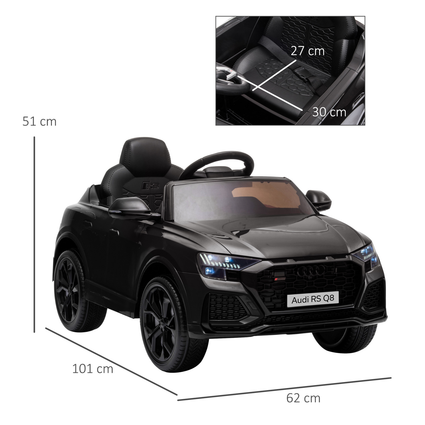 HOMCOM 6V Kids Electric Ride On Car RS Q8 Licensed Toy Car with Remote Control Music Lights USB MP3 Bluetooth for 3-5 Years Old Black