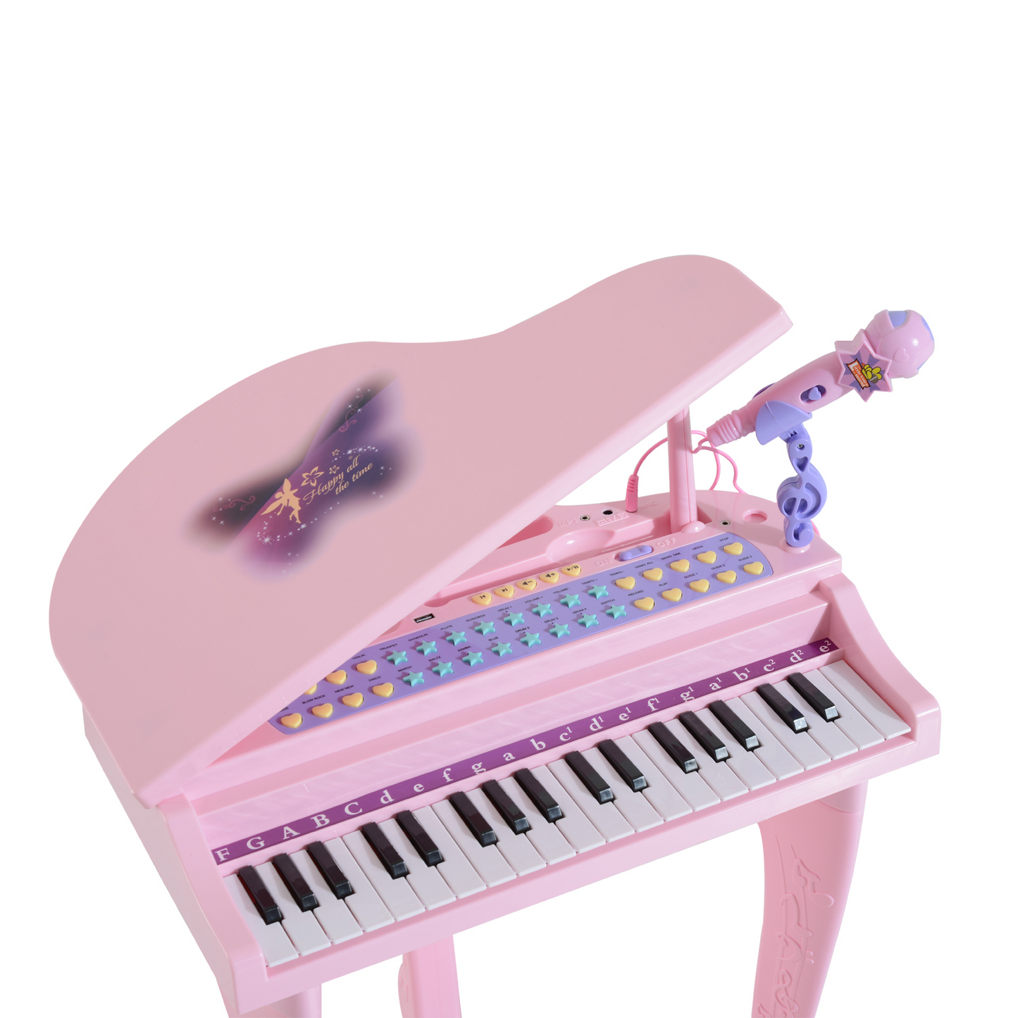 HOMCOM 37 Keys Kids Mini Electronic Keyboard Children Grand Piano with Stool Microphone Light Musical Instrument Educational Game Toy Set (Pink)