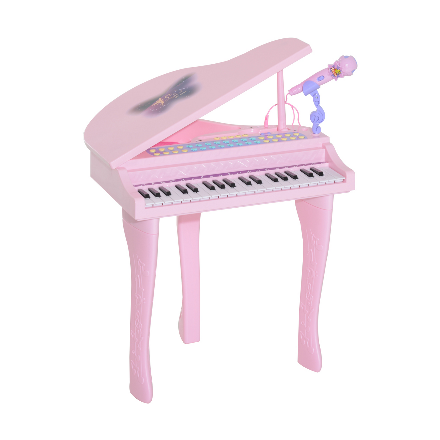 HOMCOM 37 Keys Kids Mini Electronic Keyboard Children Grand Piano with Stool Microphone Light Musical Instrument Educational Game Toy Set (Pink)