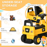 CAT Licensed Kids Ride on Digger Toddler Pretend Construction Play Toy Foot-To-Floor Ride-On Toy w/ Manual Shovel, Horn, Hidden Storage, for Ages 1-3 Years