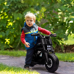 6V Kids Electric Ride On Motorcycle Vehicle w/ Siren, Horn, Headlights, Music, Training Wheels, for Outdoor Play, Ages 3-5 Years - Black