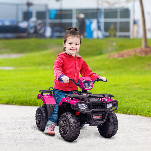 12V Electric Quad Bike for Kids, Ride-On ATV w/ Forward, Reverse Functions, Music, LED Headlights, for Ages 3-5 Years - Pink