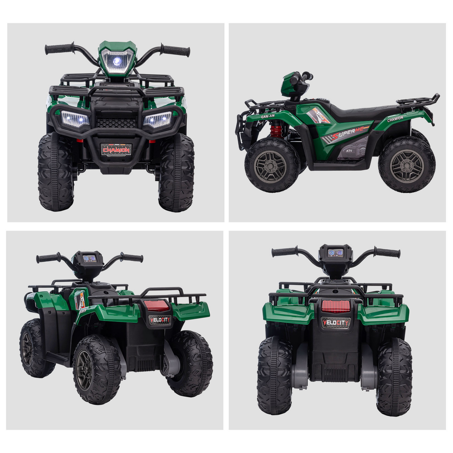 HOMCOM 12V Electric Quad Bike for Kids, Ride-On ATV w/ Forward, Reverse Functions, Music, LED Headlights, for Ages 3-5 Years - Green