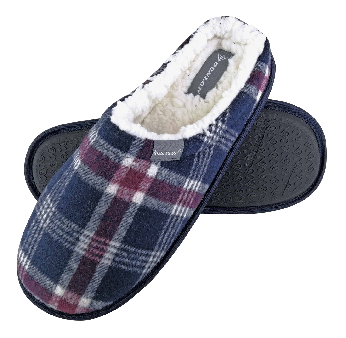 Mens Fleece Lined Mule Checked Slippers