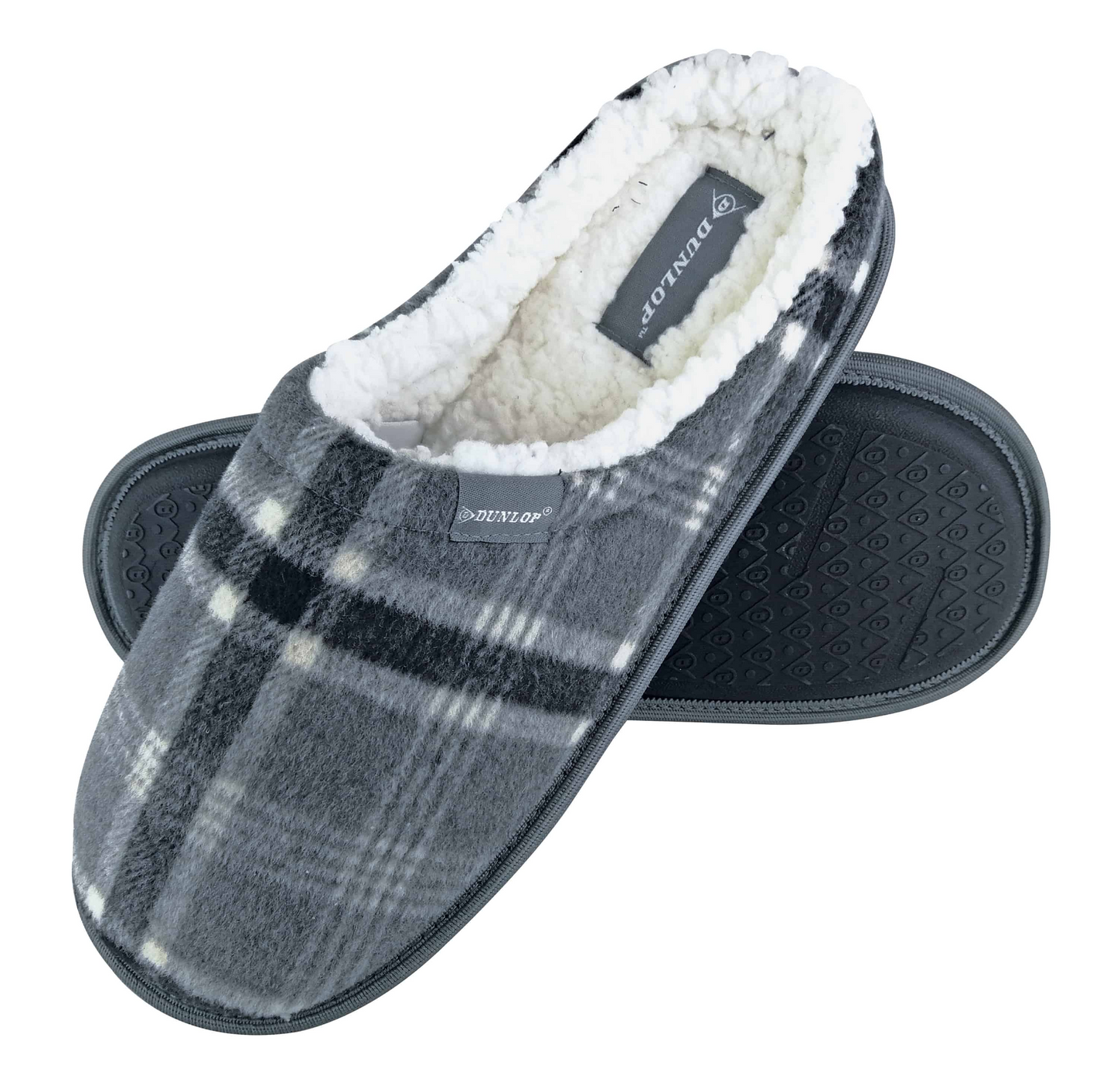 Mens Fleece Lined Mule Checked Slippers