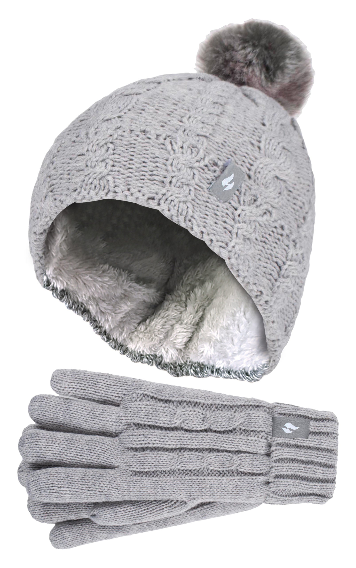 Girls Fleece Lined Warm Turnover Hat & Gloves Set