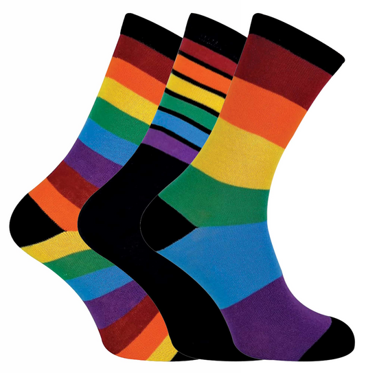 3 Pairs Mens Novelty Striped Cotton Rainbow Socks