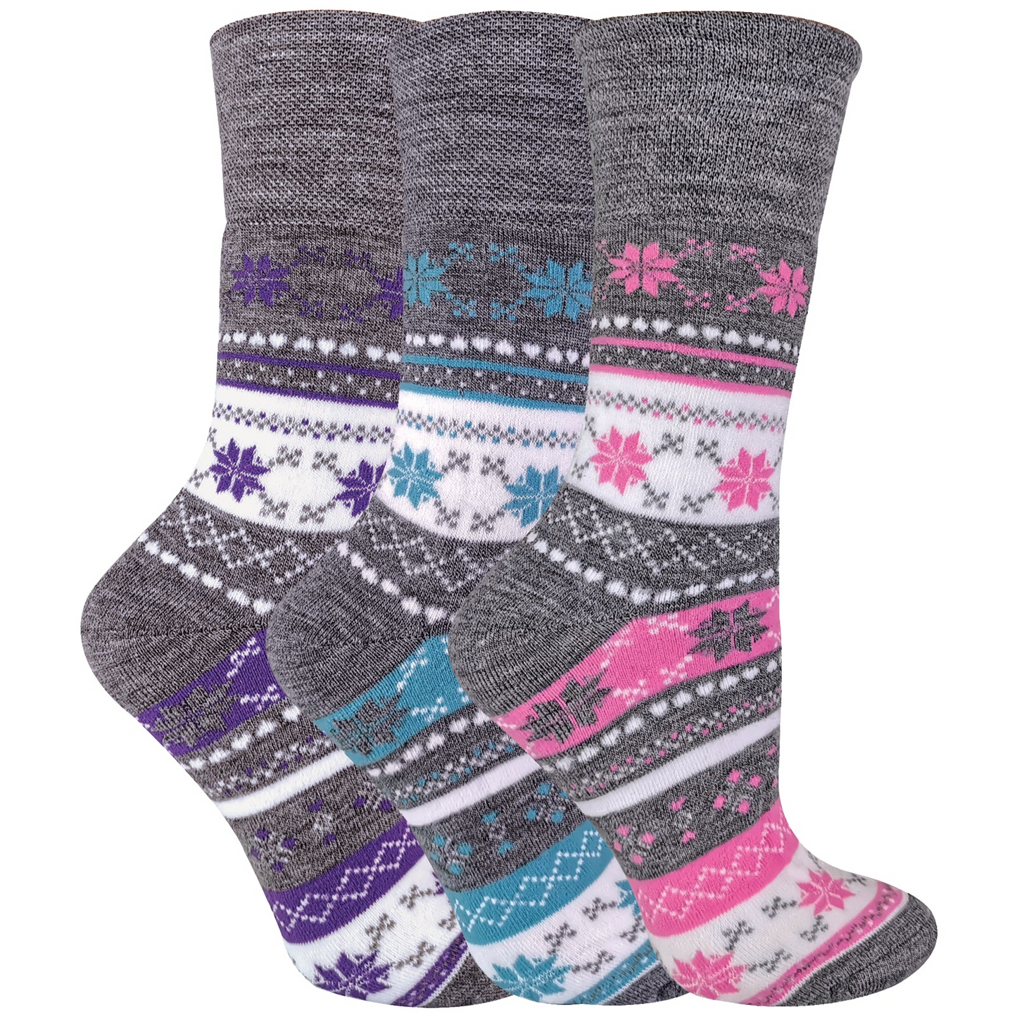 3 Pairs Ladies Fairisle Thermal Diabetic Socks