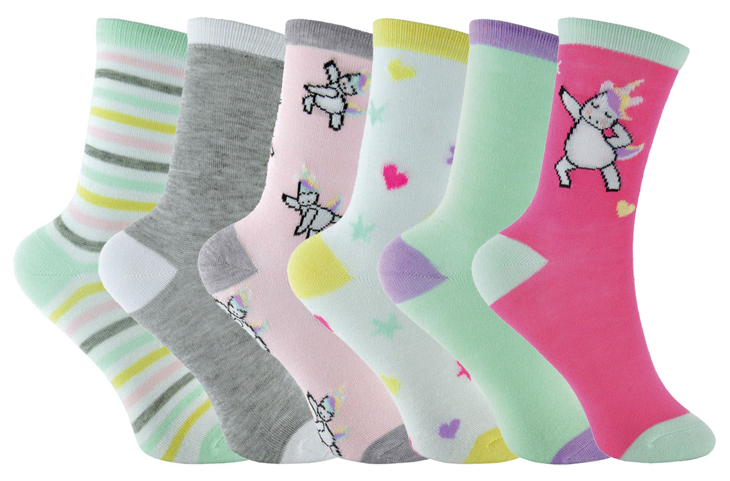 6 Pairs Girls Pastel Novelty Unicorn Socks