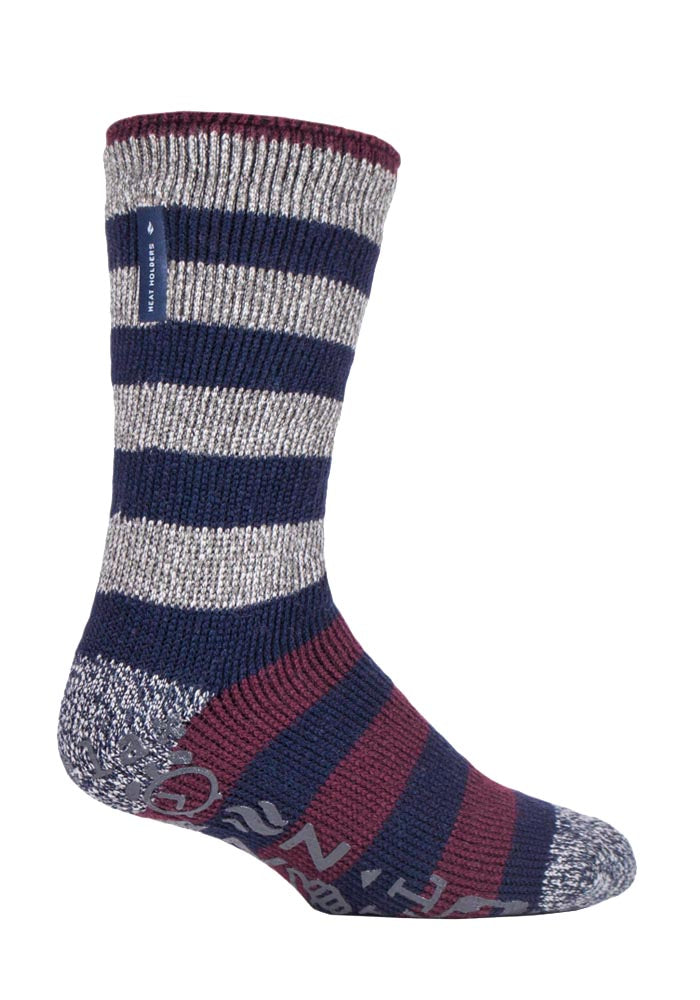 Mens Striped Fleece Lined Thick Slipper Socks