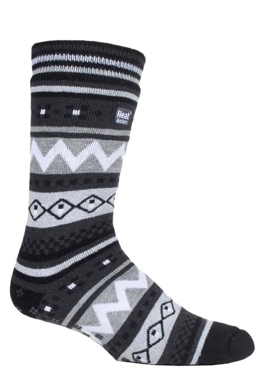 Mens Patterned Thermal Slipper Socks with Grippers