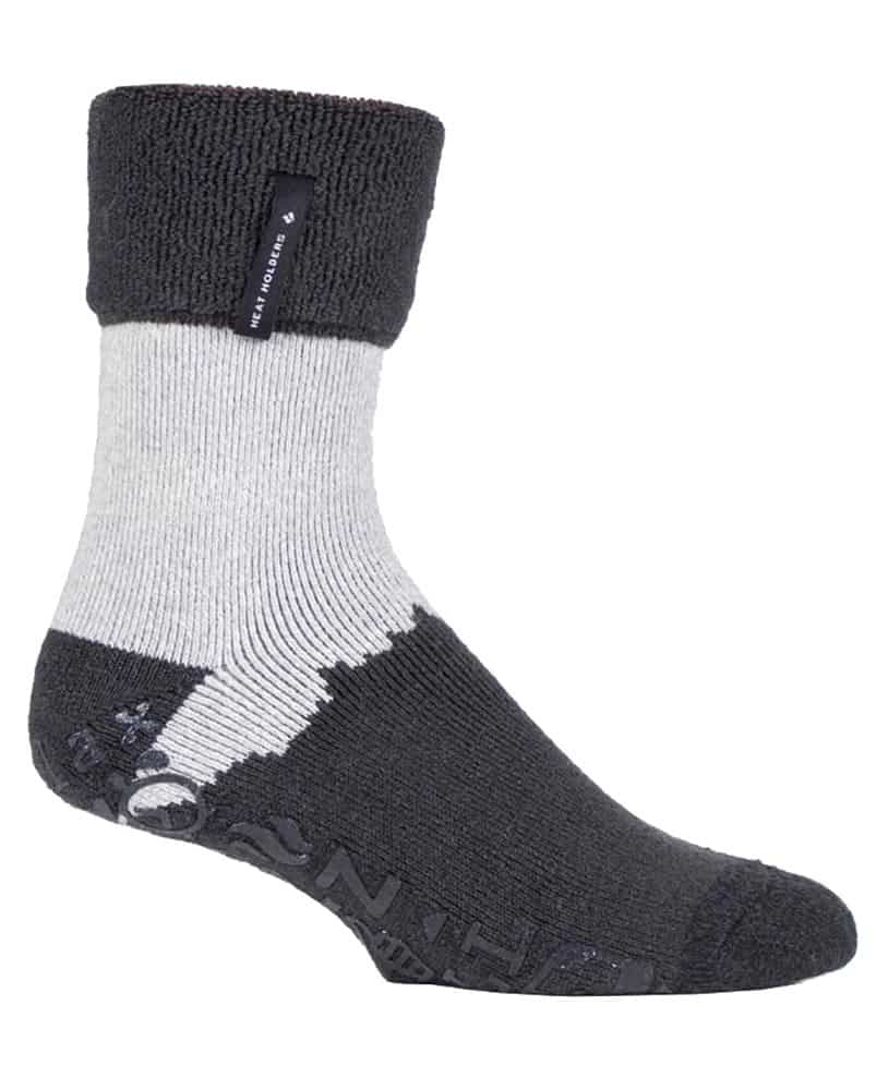 Mens Turnover Fleece Lined Bed Socks with Grippers