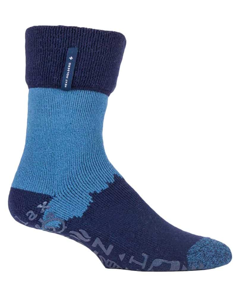 Mens Turnover Fleece Lined Bed Socks with Grippers