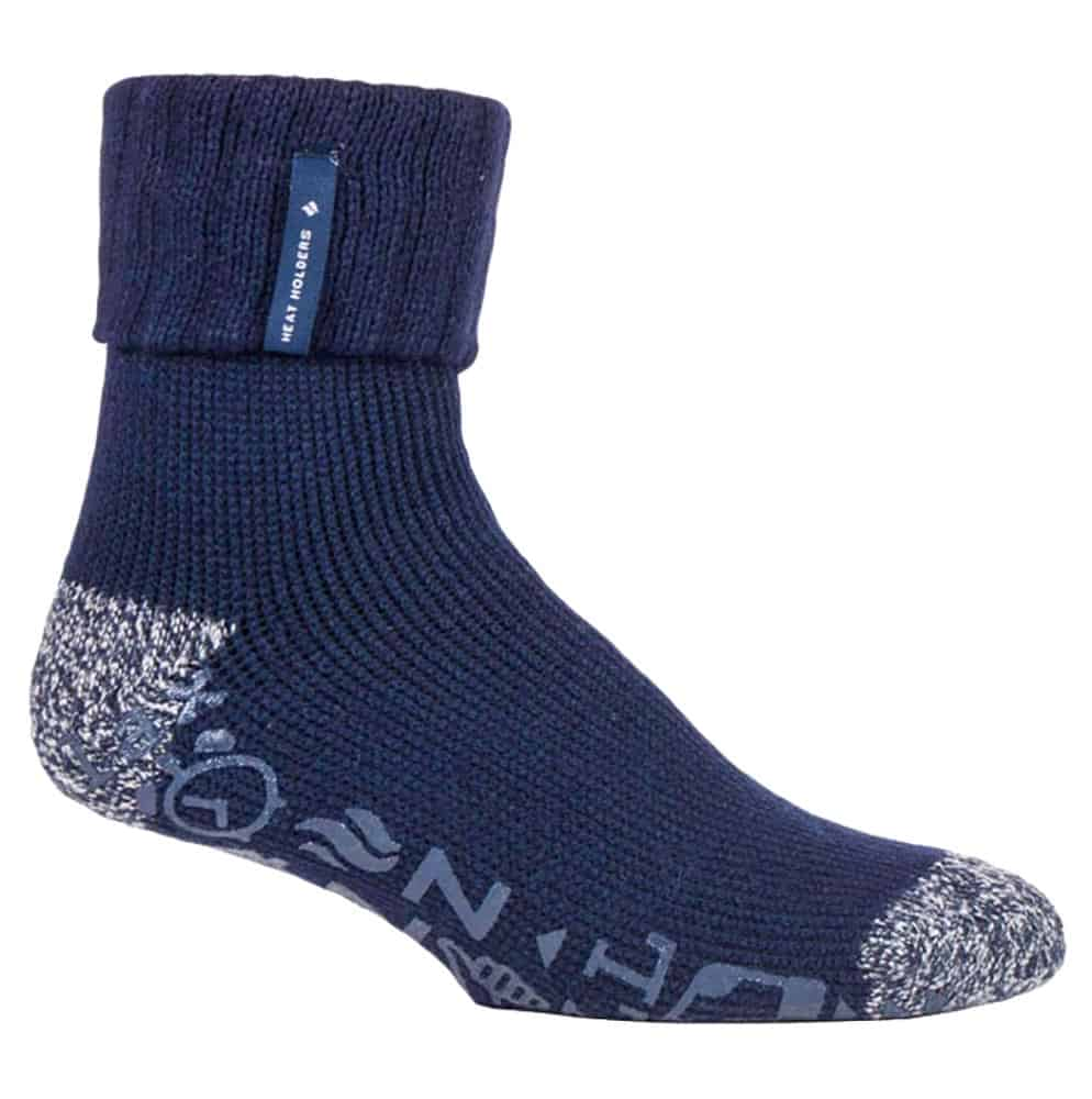 Mens Turnover Fleece Lined Bed Socks with Grippers