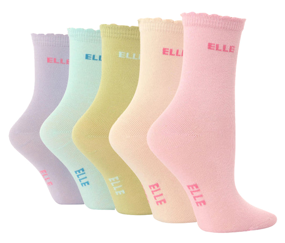 5 Pairs Girls Cotton Pastel Coloured Socks