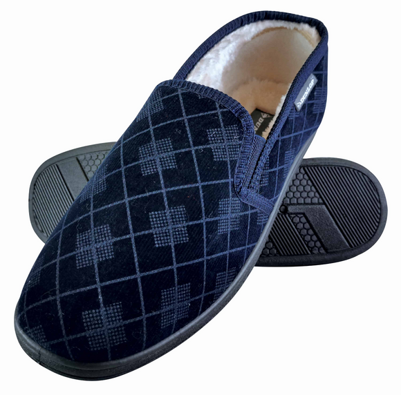 Mens Memory Foam Checked Moccasin Slippers