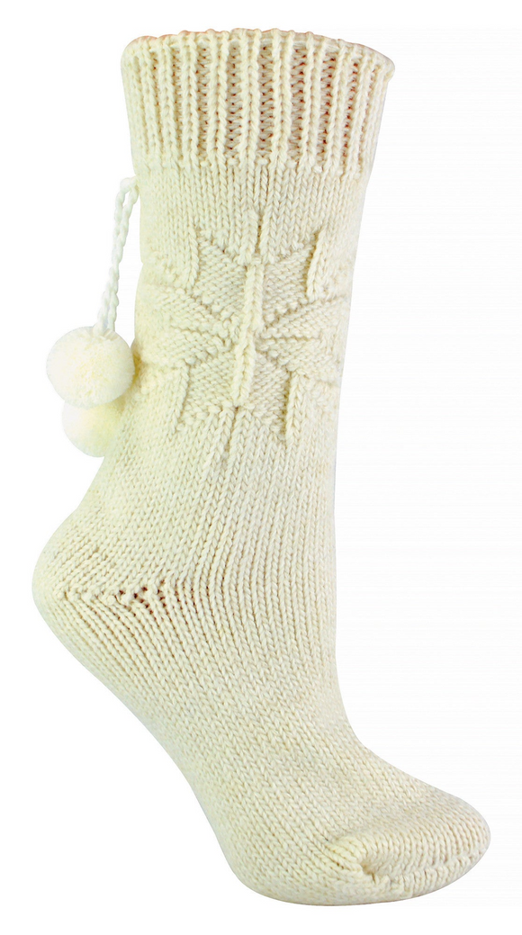 Ladies Alpaca Wool Bed Socks with Pom Pom