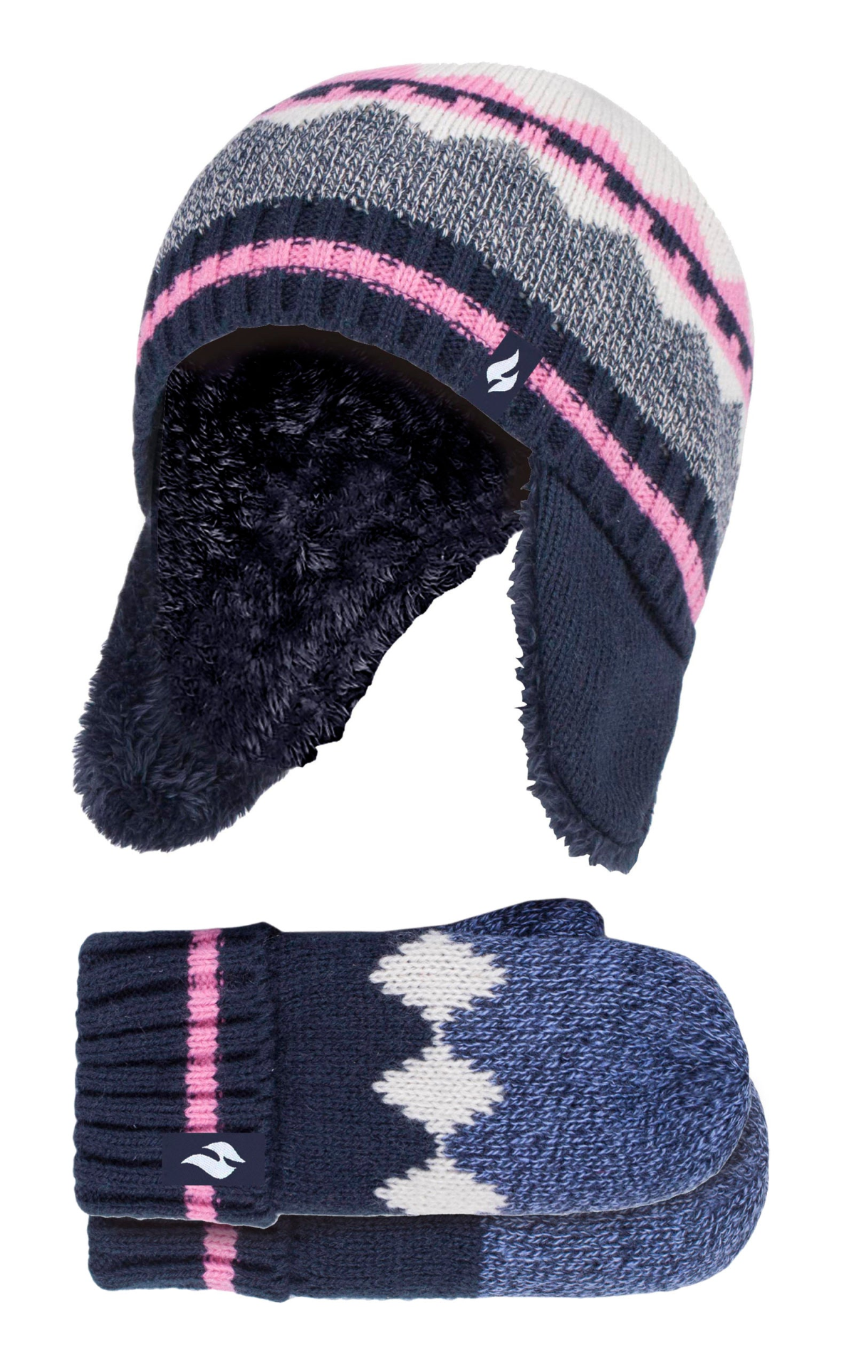 Girls Nordic Fairise Patterned Hat & Mittens Set