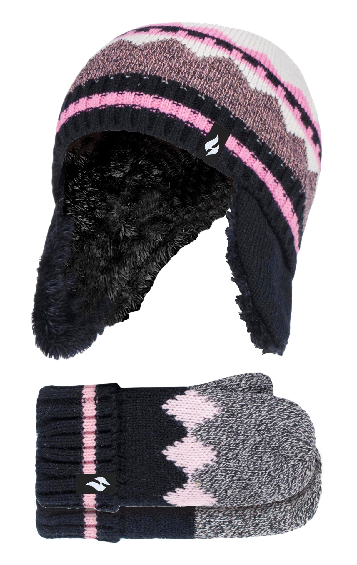 Girls Nordic Fairise Patterned Hat & Mittens Set