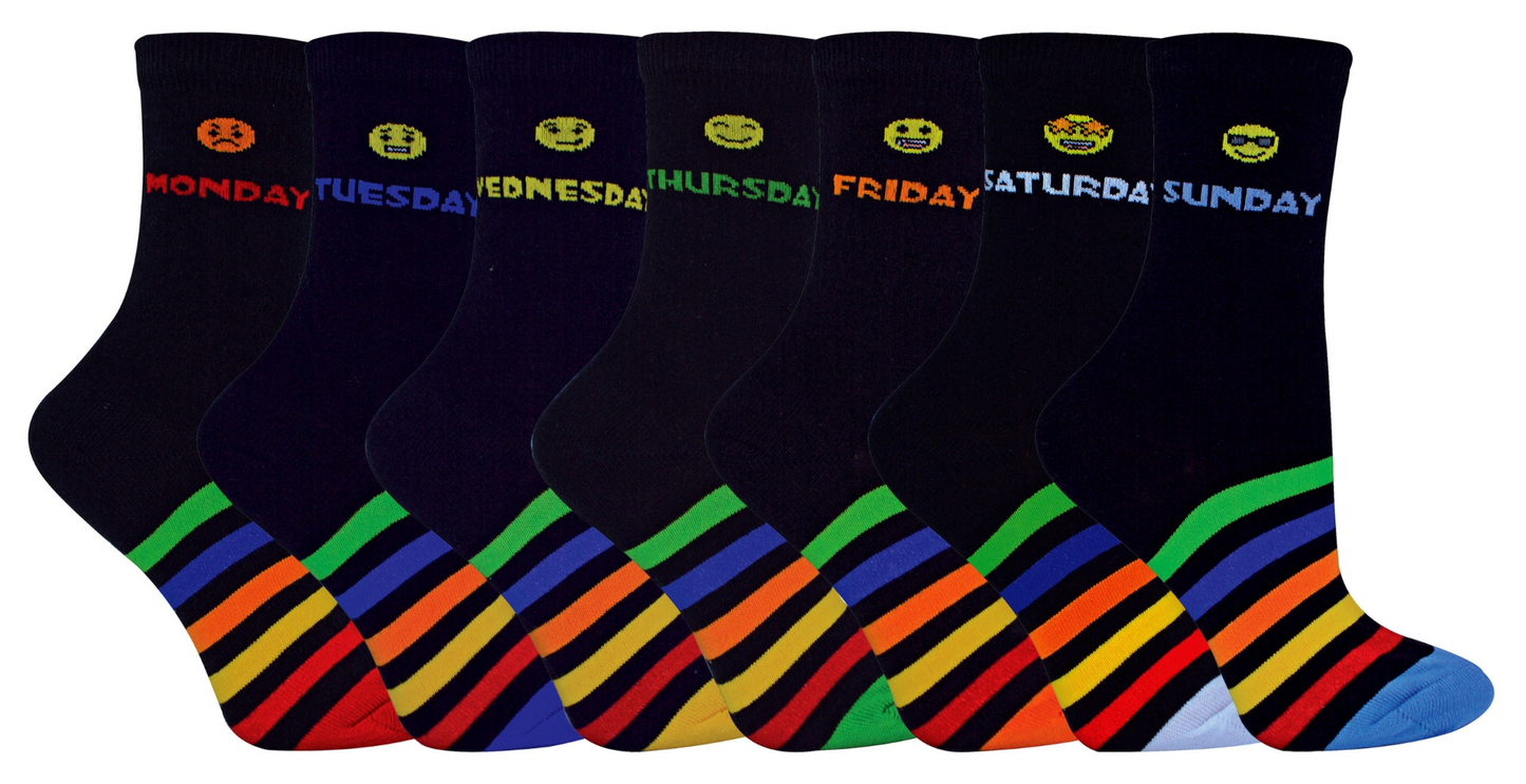 7 Pairs Kids Cotton Novelty Days of the Week Socks