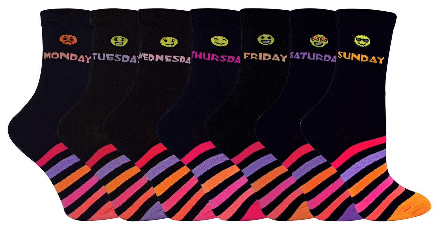 7 Pairs Kids Cotton Novelty Days of the Week Socks