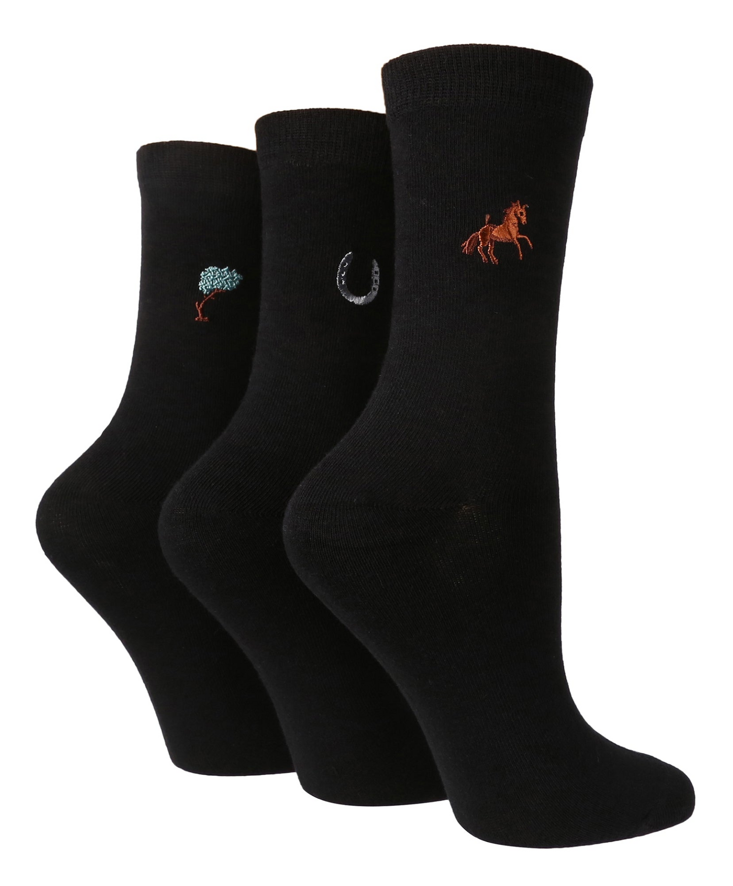 3 Pairs Ladies Cotton Socks | Embroidered