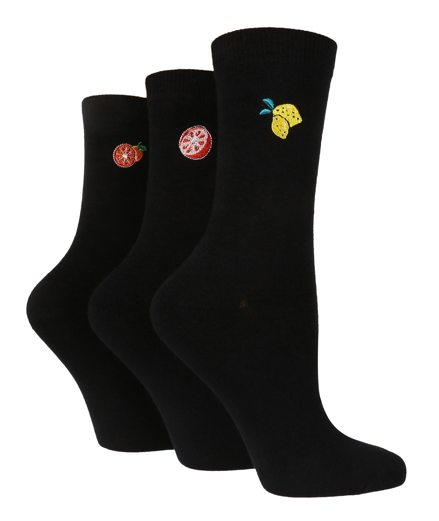 3 Pairs Ladies Cotton Socks | Embroidered