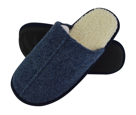 Mens Boiled Wool Mule Slippers With Open Back