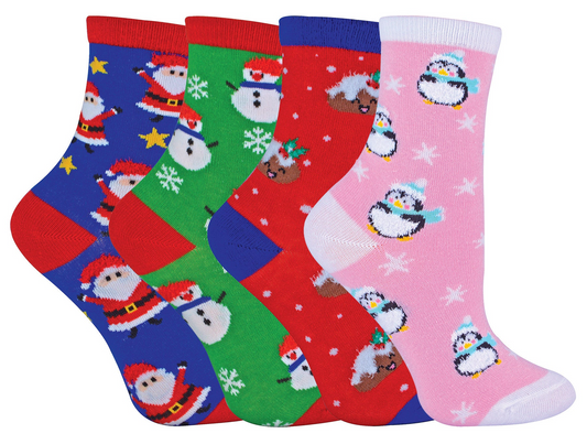 4 Pairs Kids Cotton Rich Christmas Socks