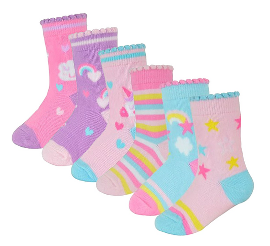 6 Pack Baby Girls Cotton Unicorn Design Socks