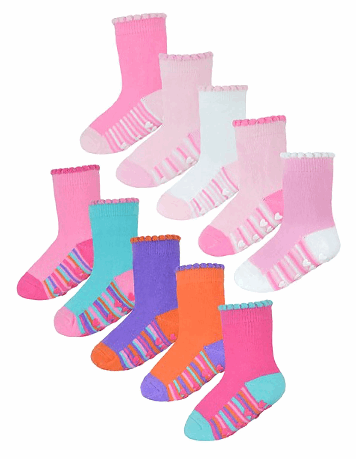 10 Pack Non Slip Baby Girl Heel and Toe Socks