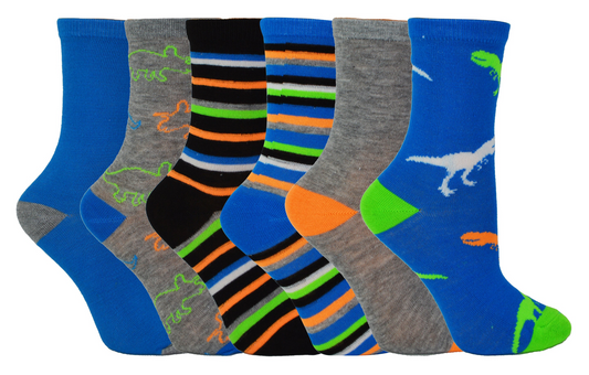 Boys 6 Pairs Assorted Novelty Fashion Ankle Socks