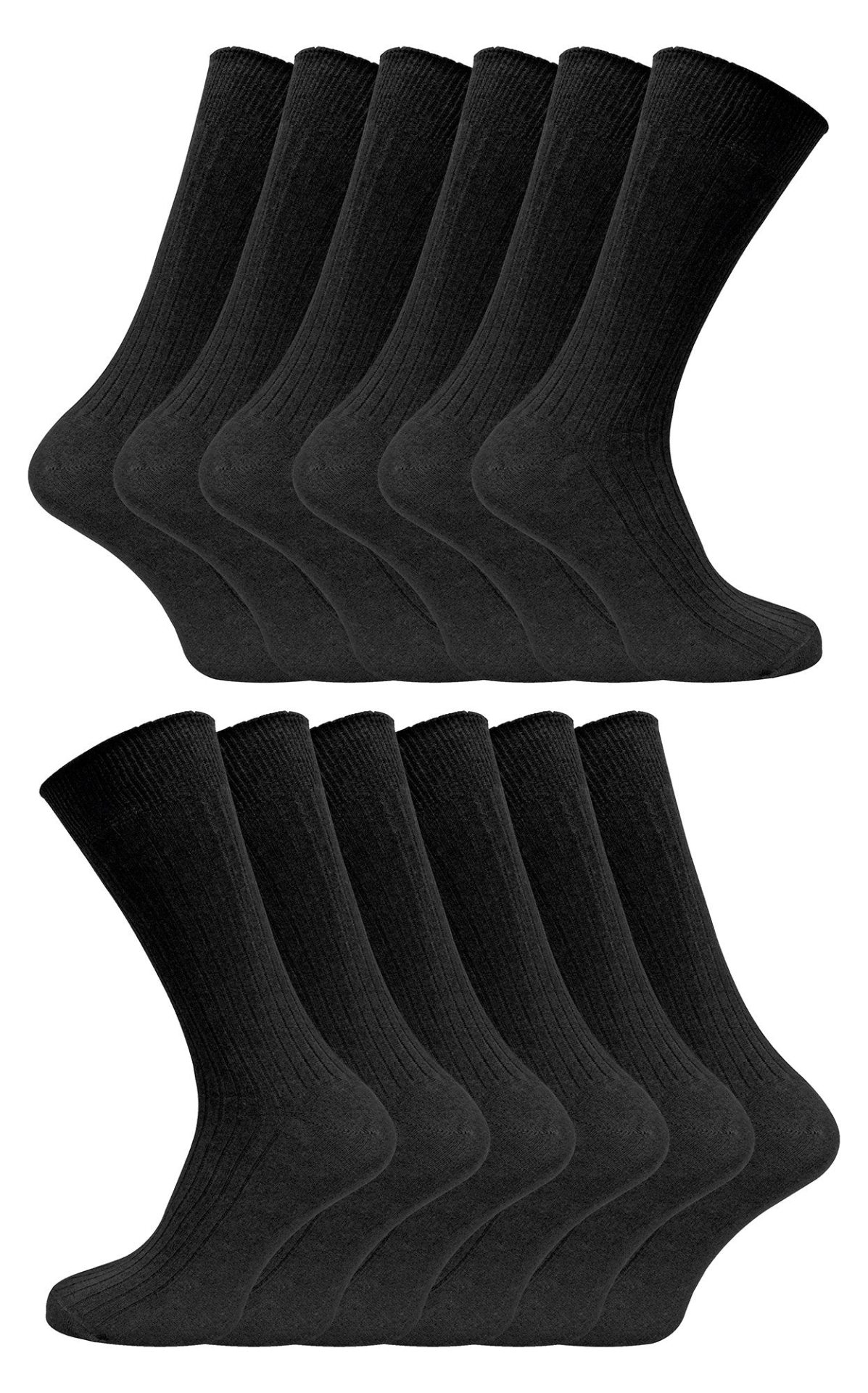 12 Pairs Mens Ribbed 100% Cotton Dress Socks