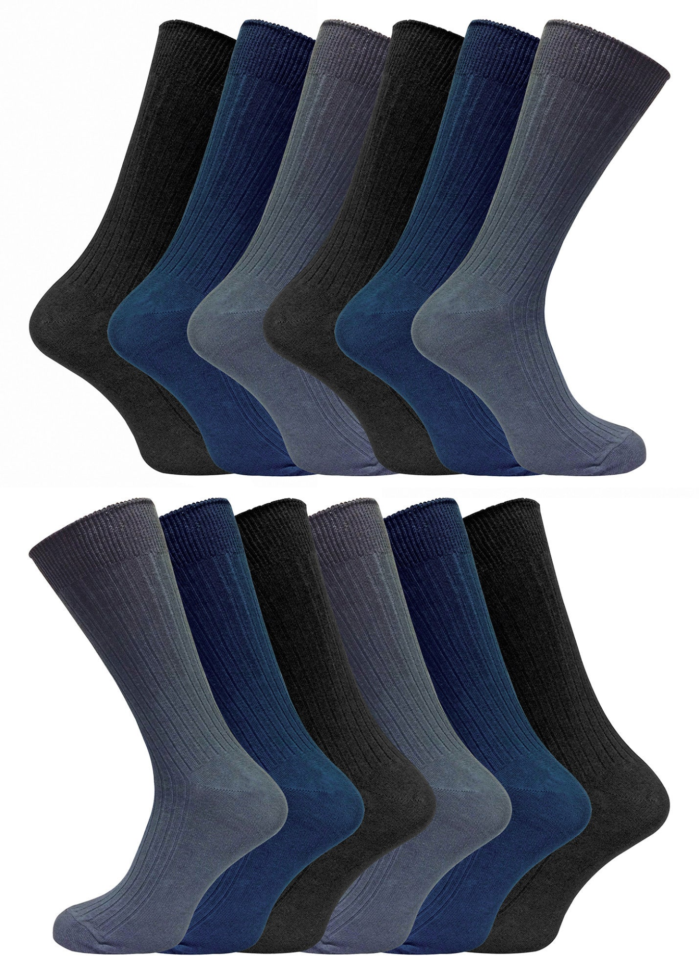 12 Pairs Mens Ribbed 100% Cotton Dress Socks