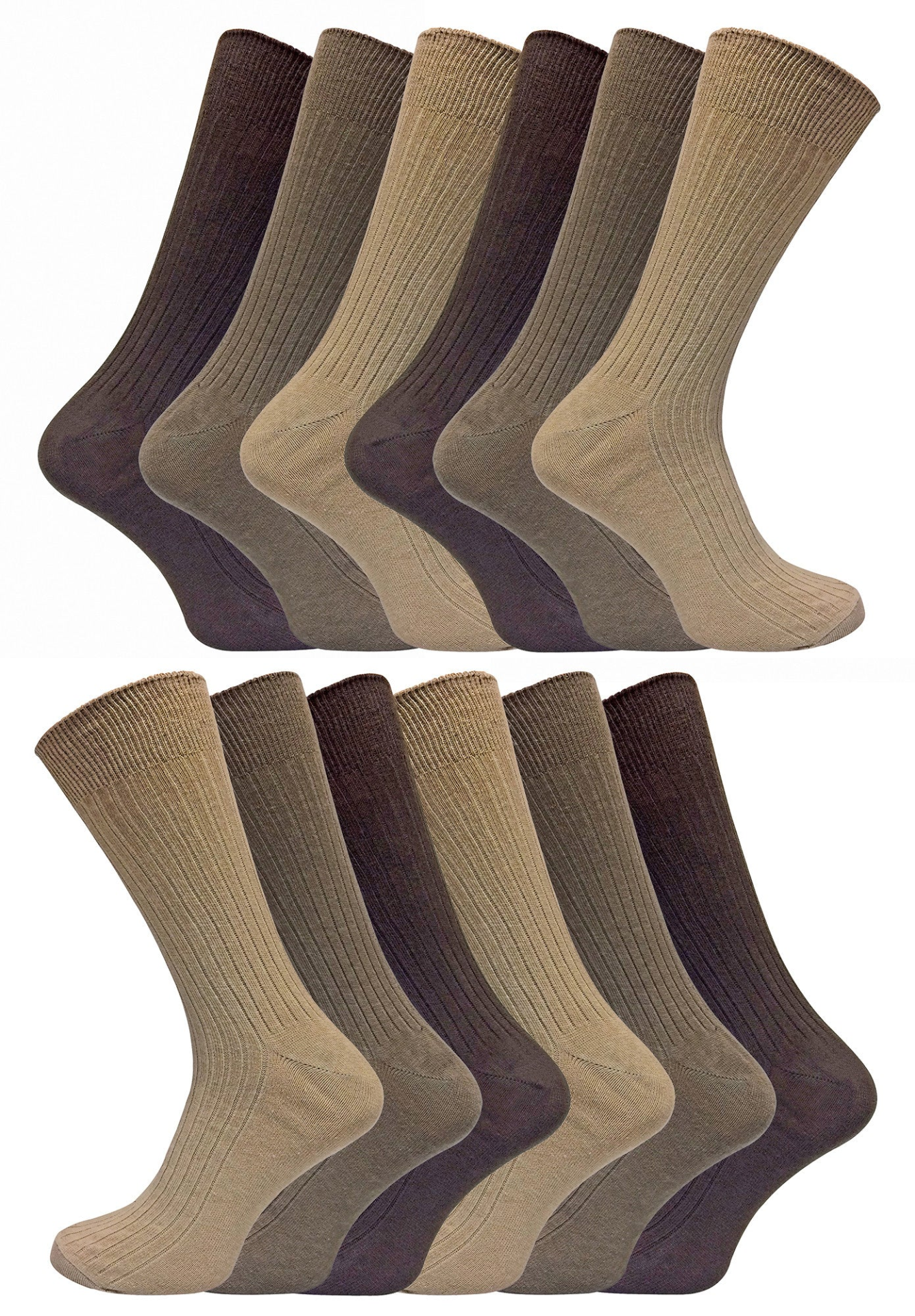 12 Pairs Mens Ribbed 100% Cotton Dress Socks