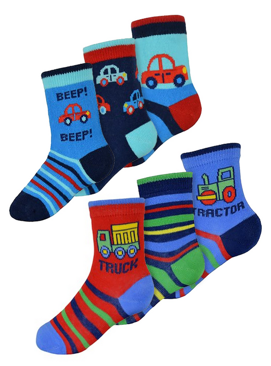 6 Pack Baby Boys Cotton Cars Design Pattern Socks