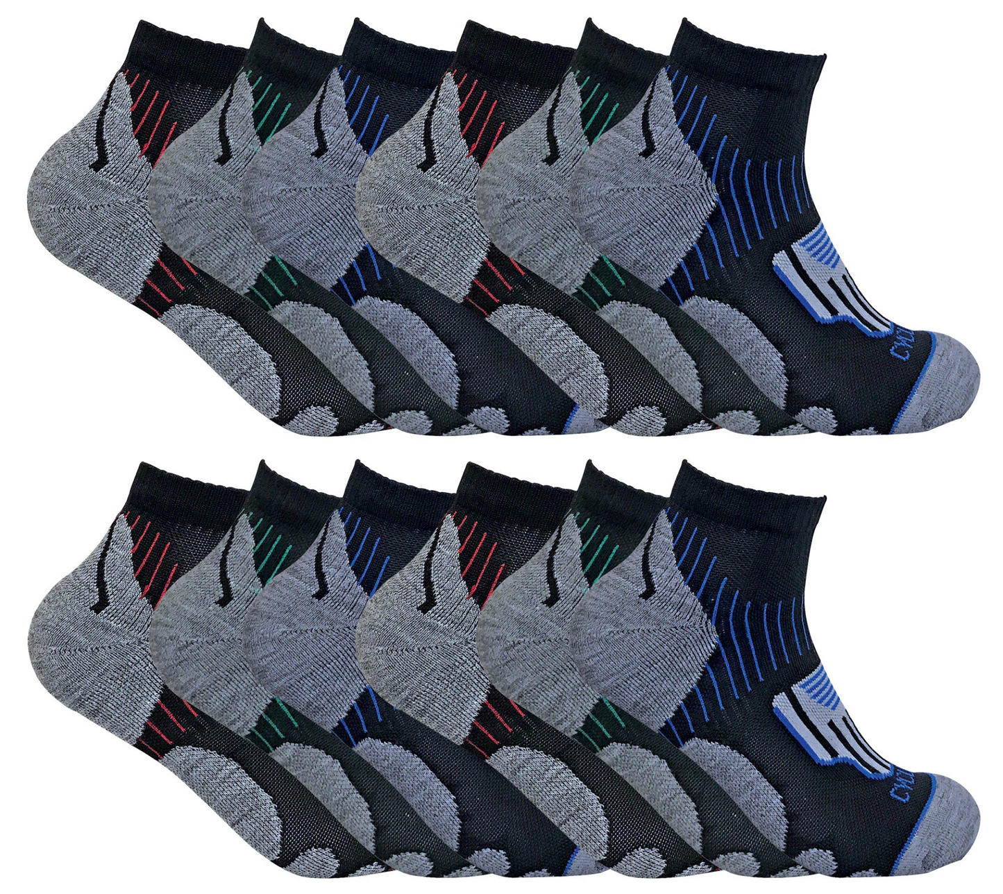 12 Pairs Mens Black Cycling Socks