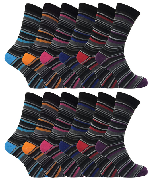 12 Pair Multipack Mens Cotton Striped Socks