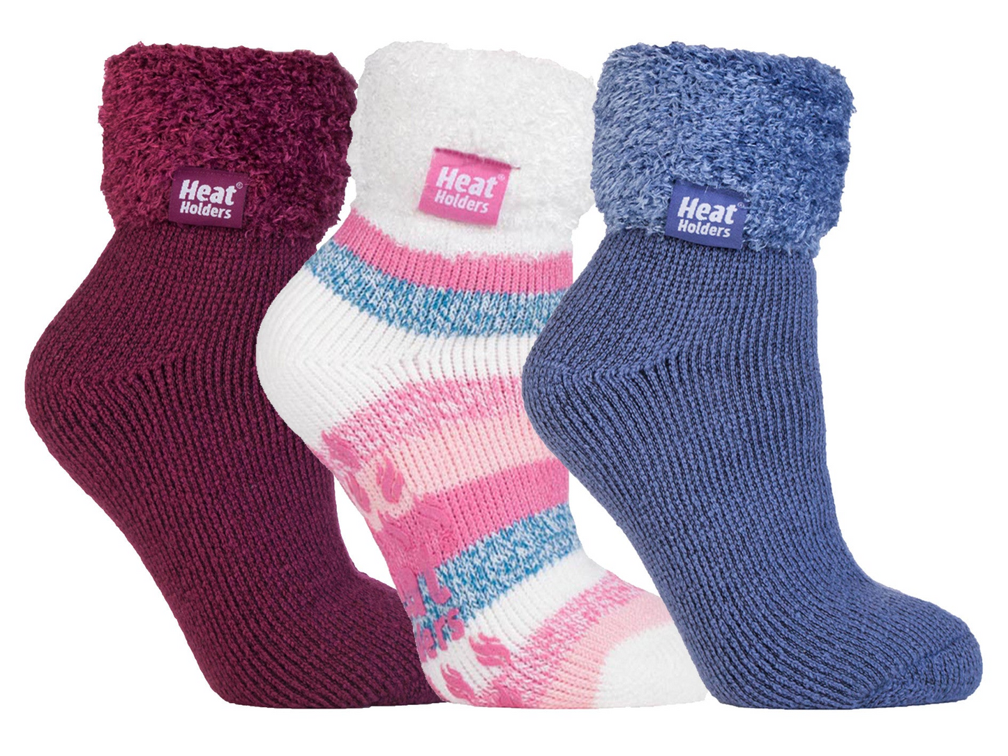 3 Pack Womens Lined Non Slip Socks