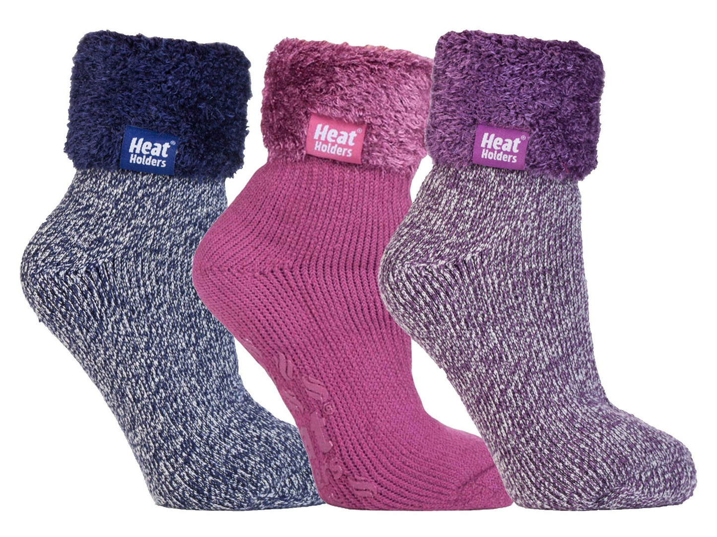 3 Pack Womens Lined Non Slip Socks