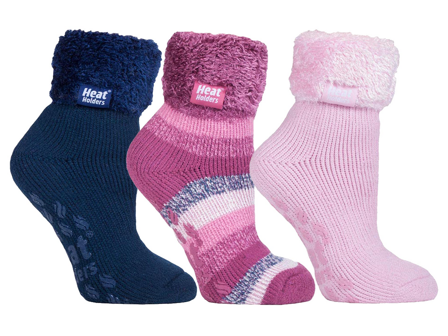 3 Pack Womens Lined Non Slip Socks